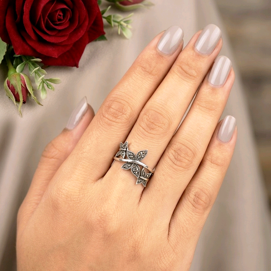 Marcasite Triple Butterfly Silver Ring